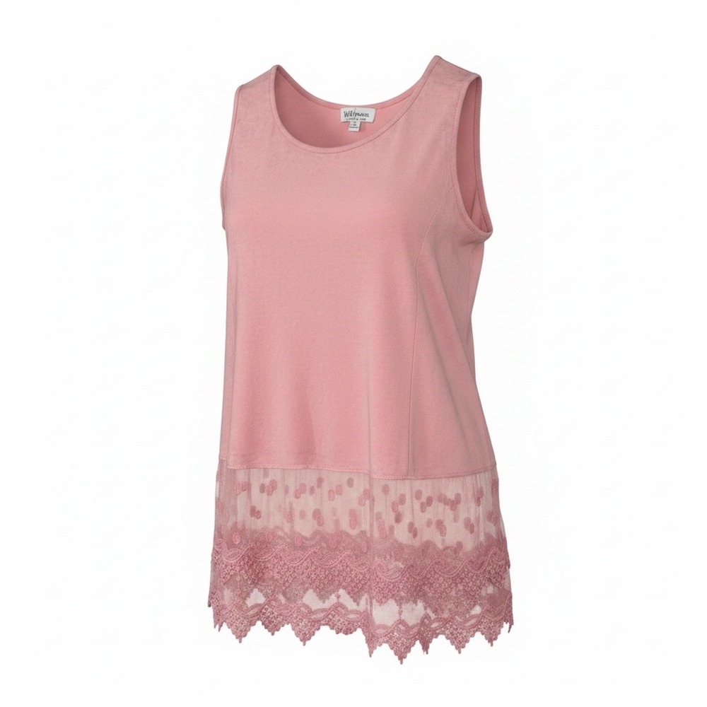 Kathleen Kirkwood XL Dusty Rose Pink 9" Lace Crochet Hem Tunic Top EUC